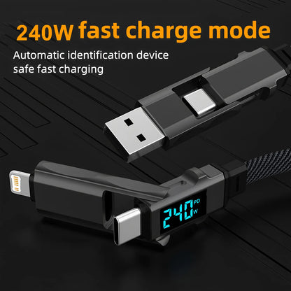 240W 4-in-1 Data Cable Super Fast Charging USB to Type-C USB C to Lightning With LED For IPhone16 15 14 XIAOMI HUAWEI