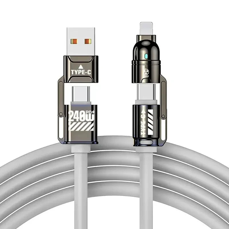240W Silicone 4-in-1 Fast Charging USB Cable for Phone17 16 15 14 13 12 Pro Max for Samsung S25 S24 S23 for LG for Moto G Oppo