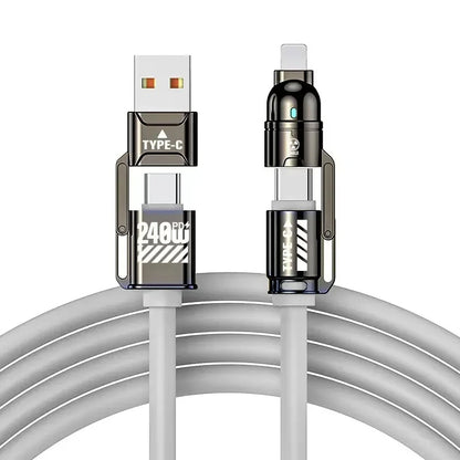 240W Silicone 4-in-1 Fast Charging USB Cable for Phone17 16 15 14 13 12 Pro Max for Samsung S25 S24 S23 for LG for Moto G Oppo