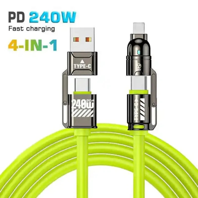 240W Silicone 4-in-1 Fast Charging USB Cable for Phone17 16 15 14 13 12 Pro Max for Samsung S25 S24 S23 for LG for Moto G Oppo