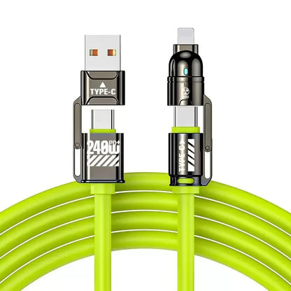 240W Silicone 4-in-1 Fast Charging USB Cable for Phone17 16 15 14 13 12 Pro Max for Samsung S25 S24 S23 for LG for Moto G Oppo