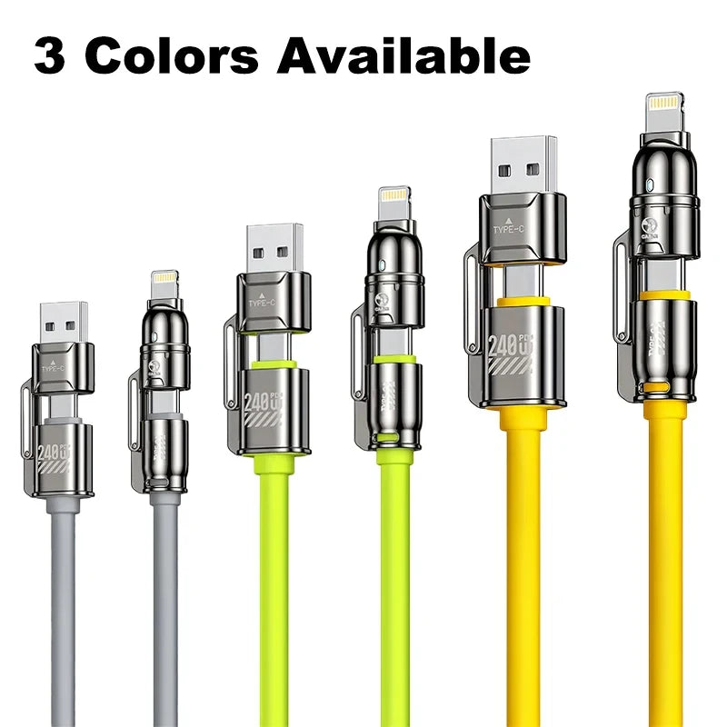 240W Silicone 4-in-1 Fast Charging USB Cable for Phone17 16 15 14 13 12 Pro Max for Samsung S25 S24 S23 for LG for Moto G Oppo