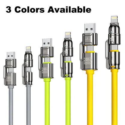240W Silicone 4-in-1 Fast Charging USB Cable for Phone17 16 15 14 13 12 Pro Max for Samsung S25 S24 S23 for LG for Moto G Oppo