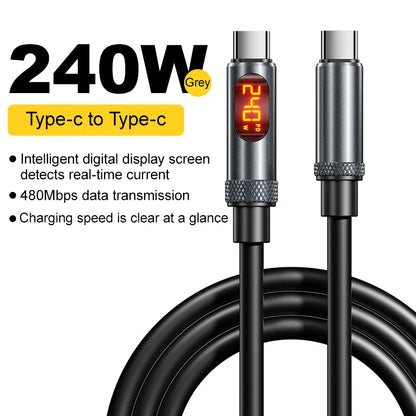 240W Max Digital Display Fast Charge Cable with Aluminum Alloy Case, 480Mbps, Type-C To Type-C for IPhone 17 16 15 Pro Max