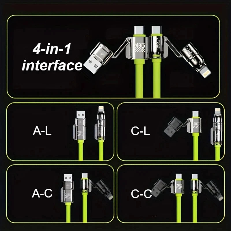 240W Silicone 4-in-1 Fast Charging USB Cable for Phone17 16 15 14 13 12 Pro Max for Samsung S25 S24 S23 for LG for Moto G Oppo