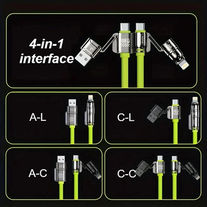 240W Silicone 4-in-1 Fast Charging USB Cable for Phone17 16 15 14 13 12 Pro Max for Samsung S25 S24 S23 for LG for Moto G Oppo