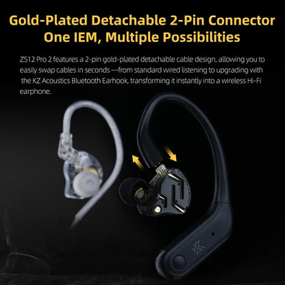 In Ear Monitor KZ ZS12 Pro 2 Hybrid 1DD+5BA Wired IEM Earphones with High Purity Silver Plated Detachable Cable, 3.5mm 2Pin HiFi Gaming Earbuds for Musicians Audiophiles