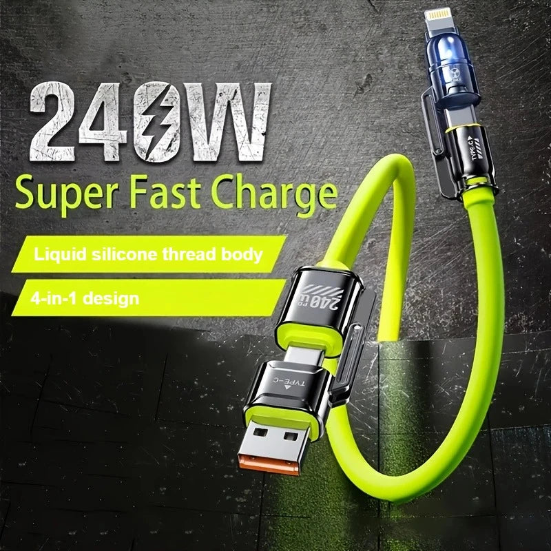 240W Silicone 4-in-1 Fast Charging USB Cable for Phone17 16 15 14 13 12 Pro Max for Samsung S25 S24 S23 for LG for Moto G Oppo