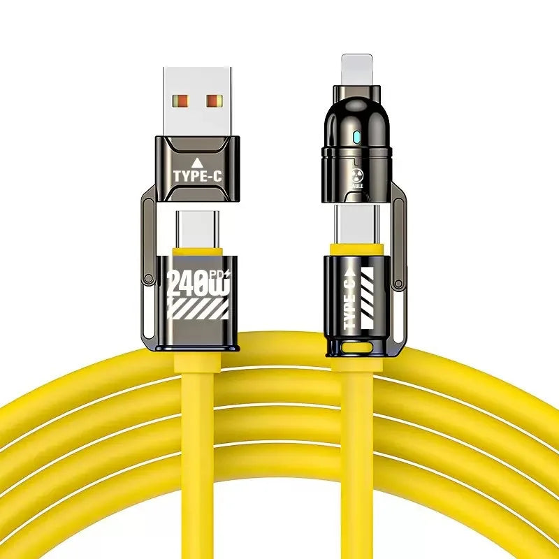 240W Silicone 4-in-1 Fast Charging USB Cable for Phone17 16 15 14 13 12 Pro Max for Samsung S25 S24 S23 for LG for Moto G Oppo